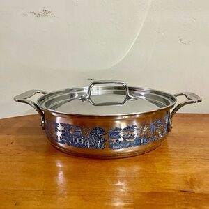 Blue Willow, Stainless Steel Large Dutch Oven w/ Lid 14in L x 10.5in D x 3.5in H